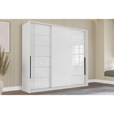 Guarda Roupa Casal 3 Portas De Correr E 4 Gavetas Lisboa Branco - Politorno
