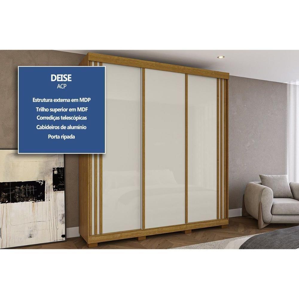 Guarda Roupa Casal 3 Portas De Correr E 4 Gavetas Deise Flex Cinamomo/cinamomo Ou Off White - Acp - 3
