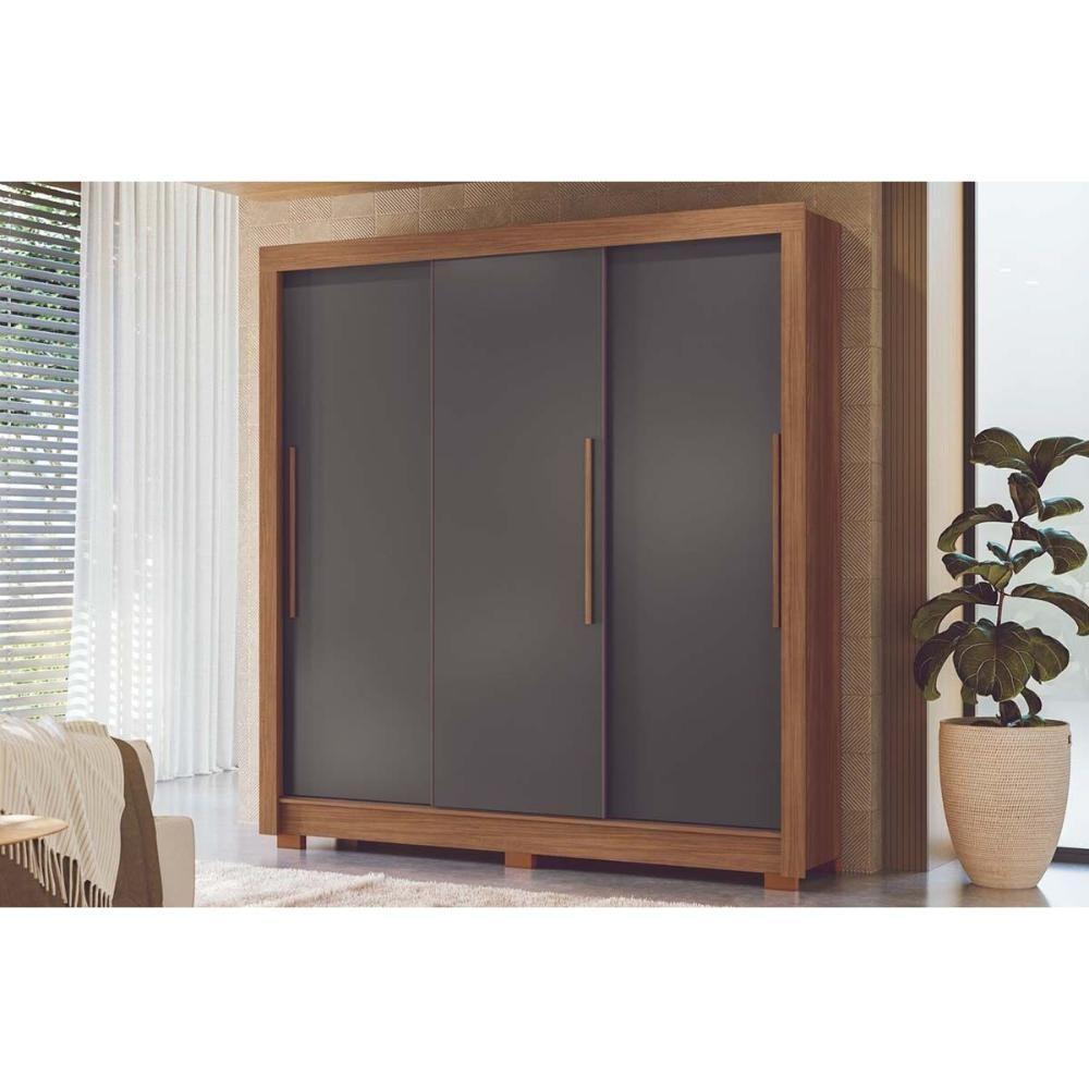 Guarda Roupa Casal 3 Portas De Correr E 2 Gavetas C/ Pés Maringá Jatobá/grafite - Santos Andirá - 1