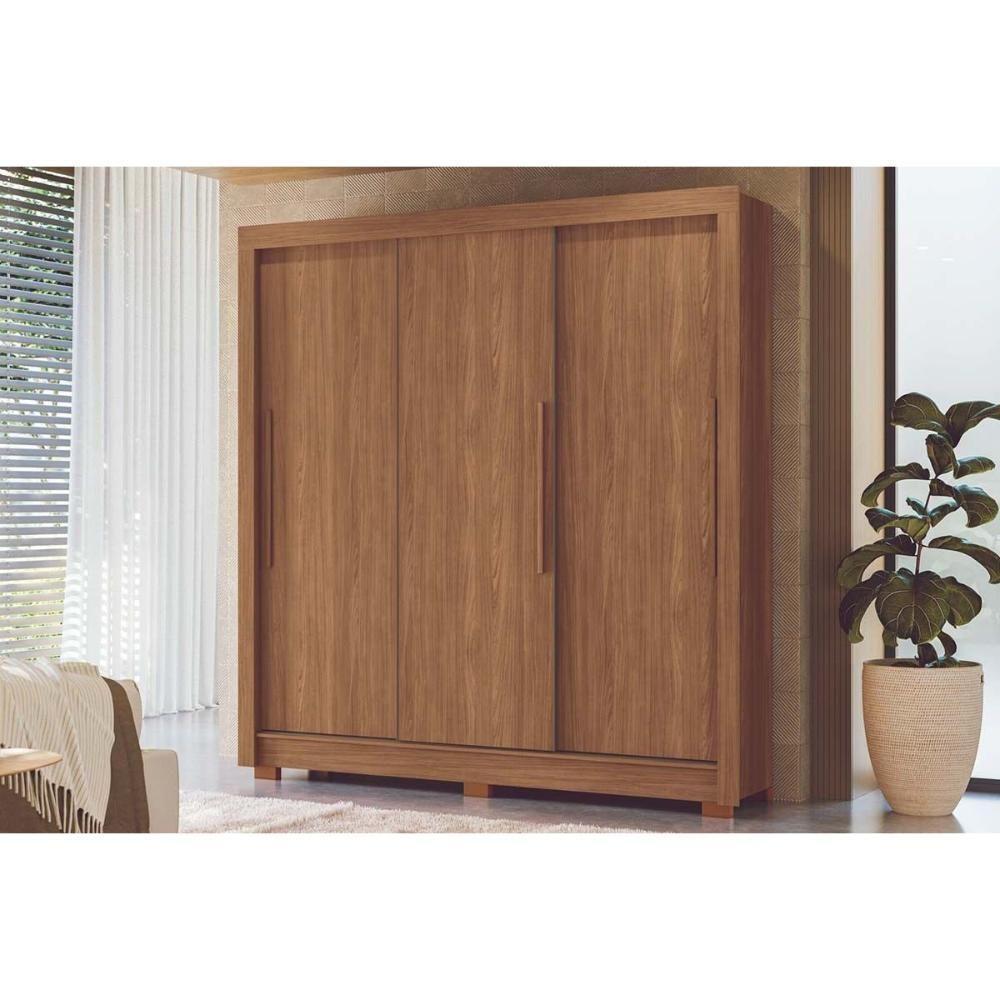 Guarda Roupa Casal 3 Portas De Correr E 2 Gavetas C/ Pés Maringá Jatobá - Santos Andirá - 1