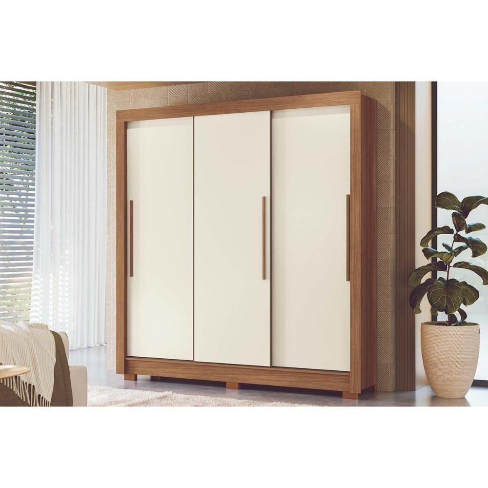 Guarda Roupa Casal 3 Portas De Correr E 2 Gavetas C/ Pés Maringá Jatoba/areia - Santos Andirá - 1