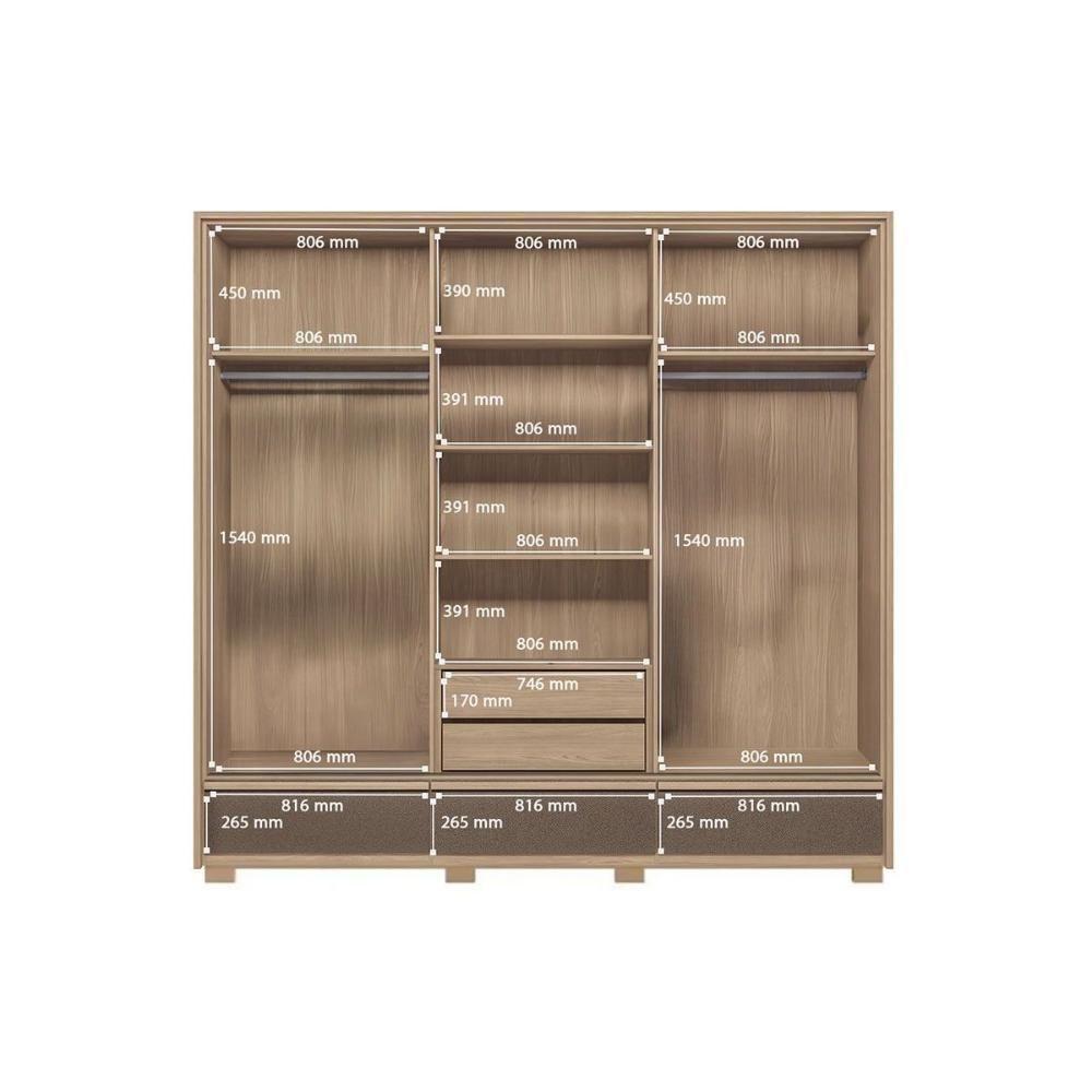 Guarda Roupa Casal 3 Portas De Correr (1 C/ Espelho) E 5 Gavetas C/ Pés Milan Wood/terracota - Santos Andirá - 5