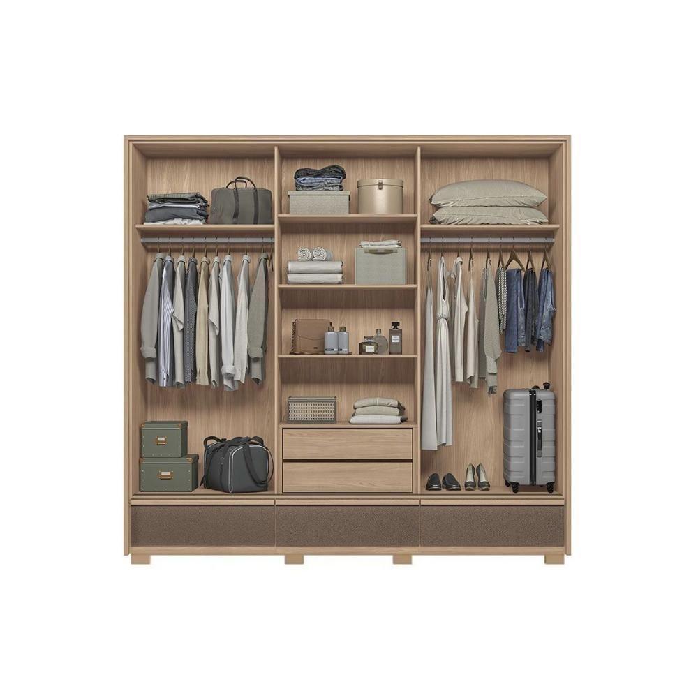 Guarda Roupa Casal 3 Portas De Correr (1 C/ Espelho) E 5 Gavetas C/ Pés Milan Wood/terracota - Santos Andirá - 7