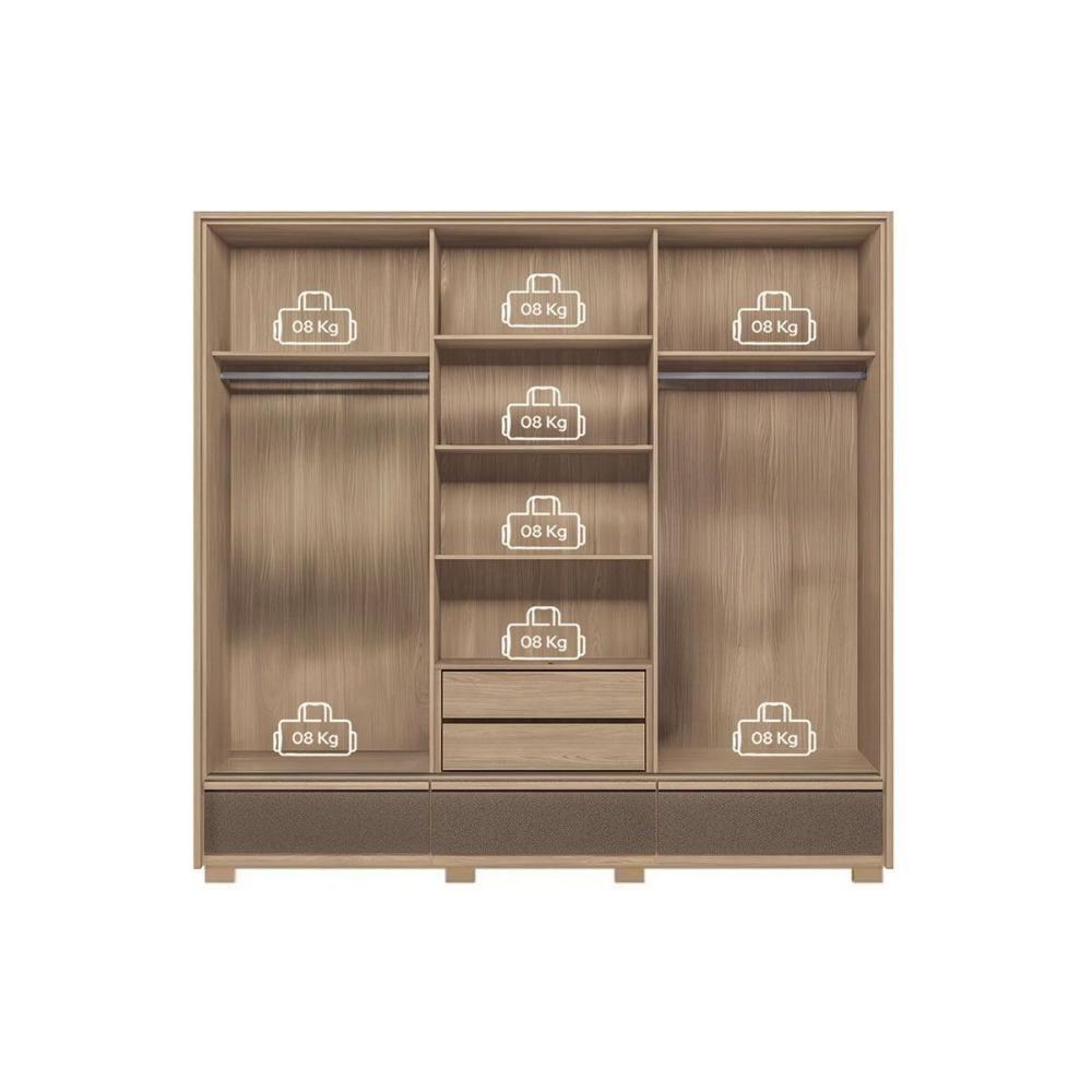 Guarda Roupa Casal 3 Portas De Correr (1 C/ Espelho) E 5 Gavetas C/ Pés Milan Wood/terracota - Santos Andirá - 8