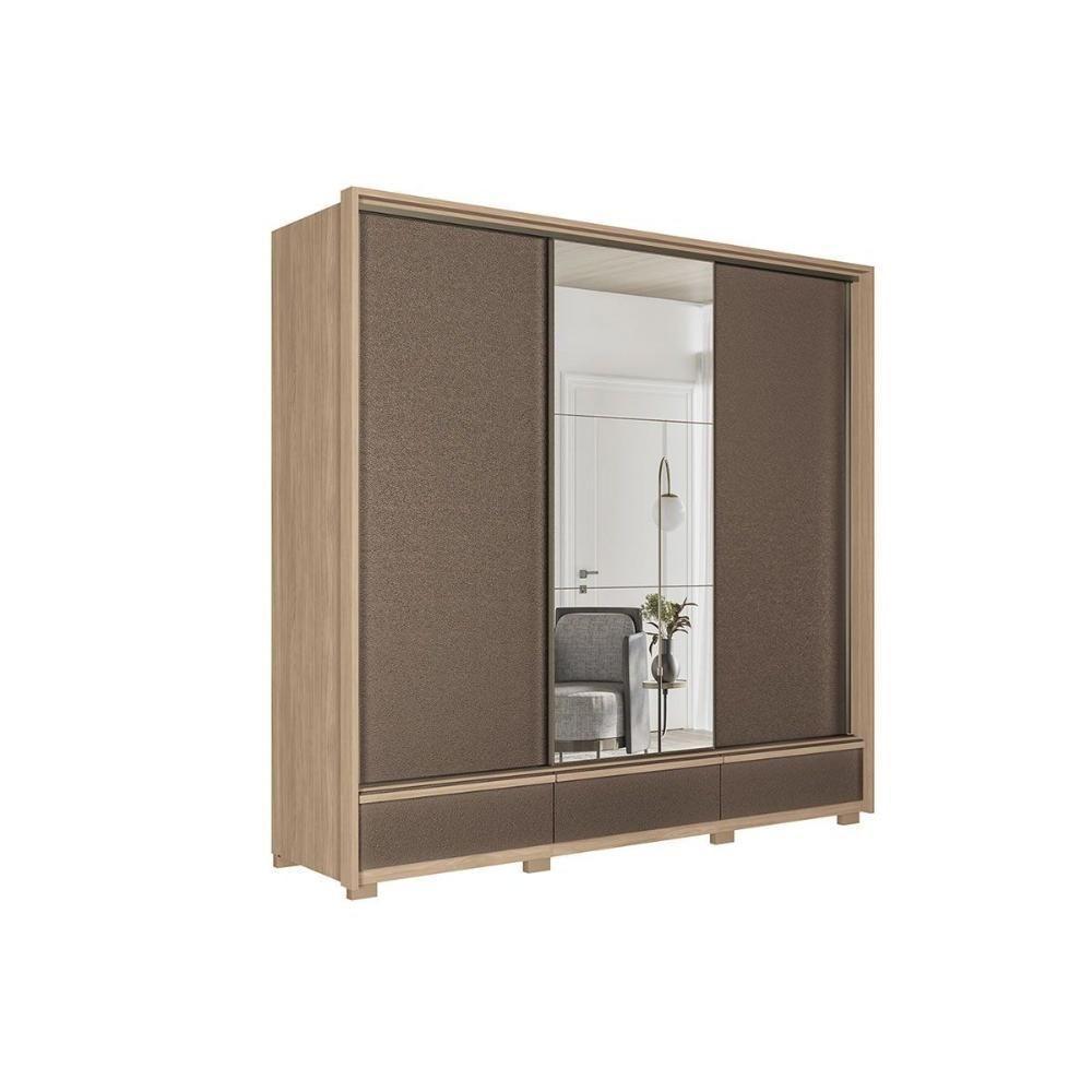 Guarda Roupa Casal 3 Portas De Correr (1 C/ Espelho) E 5 Gavetas C/ Pés Milan Wood/terracota - Santos Andirá - 9