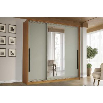 Guarda Roupa Casal 3 Portas De Correr (1 C/ Espelho) E 4 Gavetas Valência Freijo/verde - Politorno