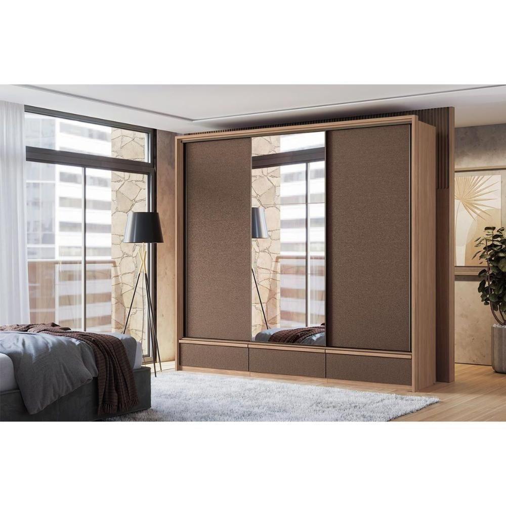 Guarda Roupa Casal 3 Portas De Correr (1 C/ Espelho) E 5 Gavetas Milan Wood/terracota - Santos Andirá - 1