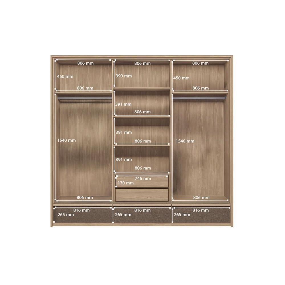 Guarda Roupa Casal 3 Portas De Correr (1 C/ Espelho) E 5 Gavetas Milan Wood/terracota - Santos Andirá - 5