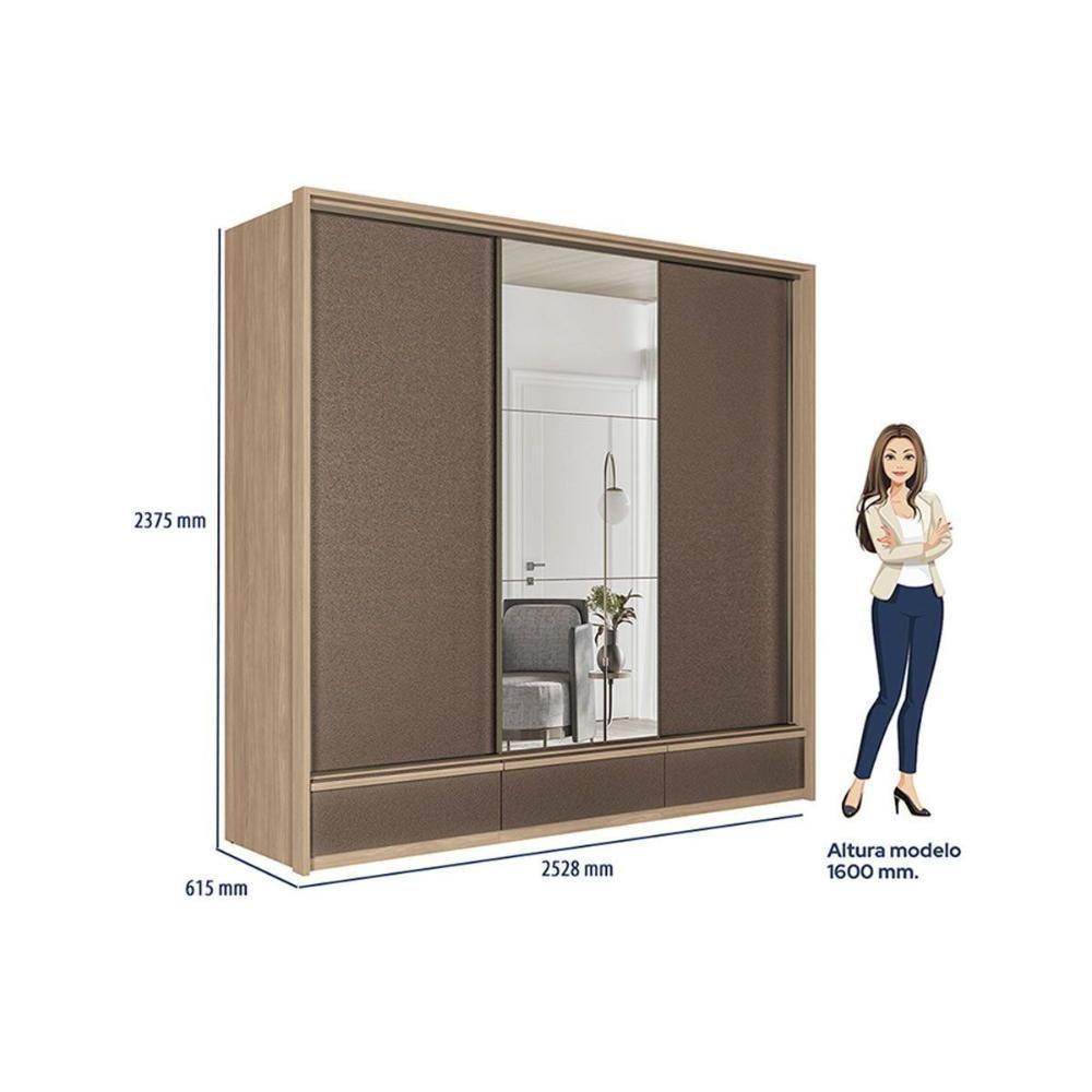 Guarda Roupa Casal 3 Portas De Correr (1 C/ Espelho) E 5 Gavetas Milan Wood/terracota - Santos Andirá - 6