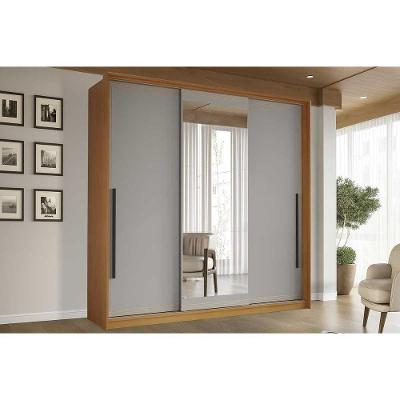 Guarda Roupa Casal 3 Portas De Correr (1 C/ Espelho) E 4 Gavetas Valência Freijo/cinza - Politorno