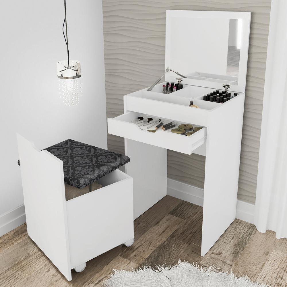 Penteadeira Com Puff E Espelho Cr35020 Branco/Preto - 1