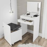 Penteadeira Com Puff E Espelho Cr35020 Branco/Preto - 1