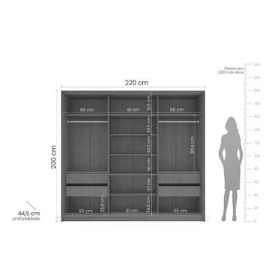 Guarda Roupa Casal 3 Portas De Correr (1 C/ Espelho) E 4 Gavetas Valência Branco/azul - Politorno