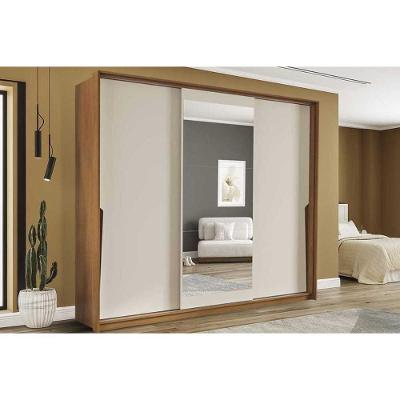 Guarda Roupa Casal 3 Portas De Correr (1 C/ Espelho) E 4 Gavetas Porto Freijo/creme - Politorno