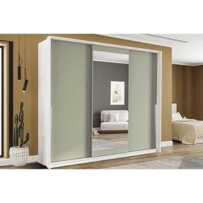Guarda Roupa Casal 3 Portas De Correr (1 C/ Espelho) E 4 Gavetas Porto Branco/verde - Politorno