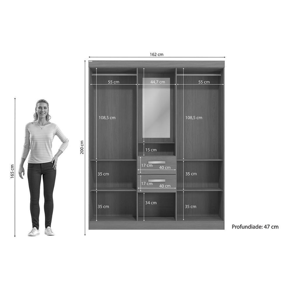 Guarda Roupa Casal 5 Portas E 2 Gavetas C/ 1 Espelho R591 Canela/off White - Kappesberg - 2