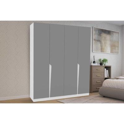 Guarda Roupa Casal Porto 4 Portas de Bater 4 Gavetas Branco-cinza MDF-MDP Politorno