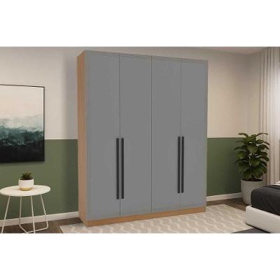 Guarda Roupa Casal 4 Portas E 4 Gavetas Valência Freijo/cinza - Politorno