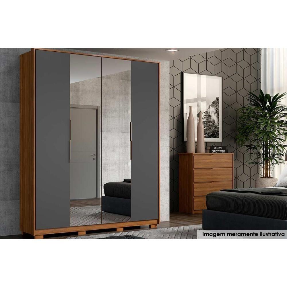 Guarda Roupa Casal 4 Portas (2 C/ Espelhos) E 3 Gavetas Attore Nogueira - Demóbile - 4