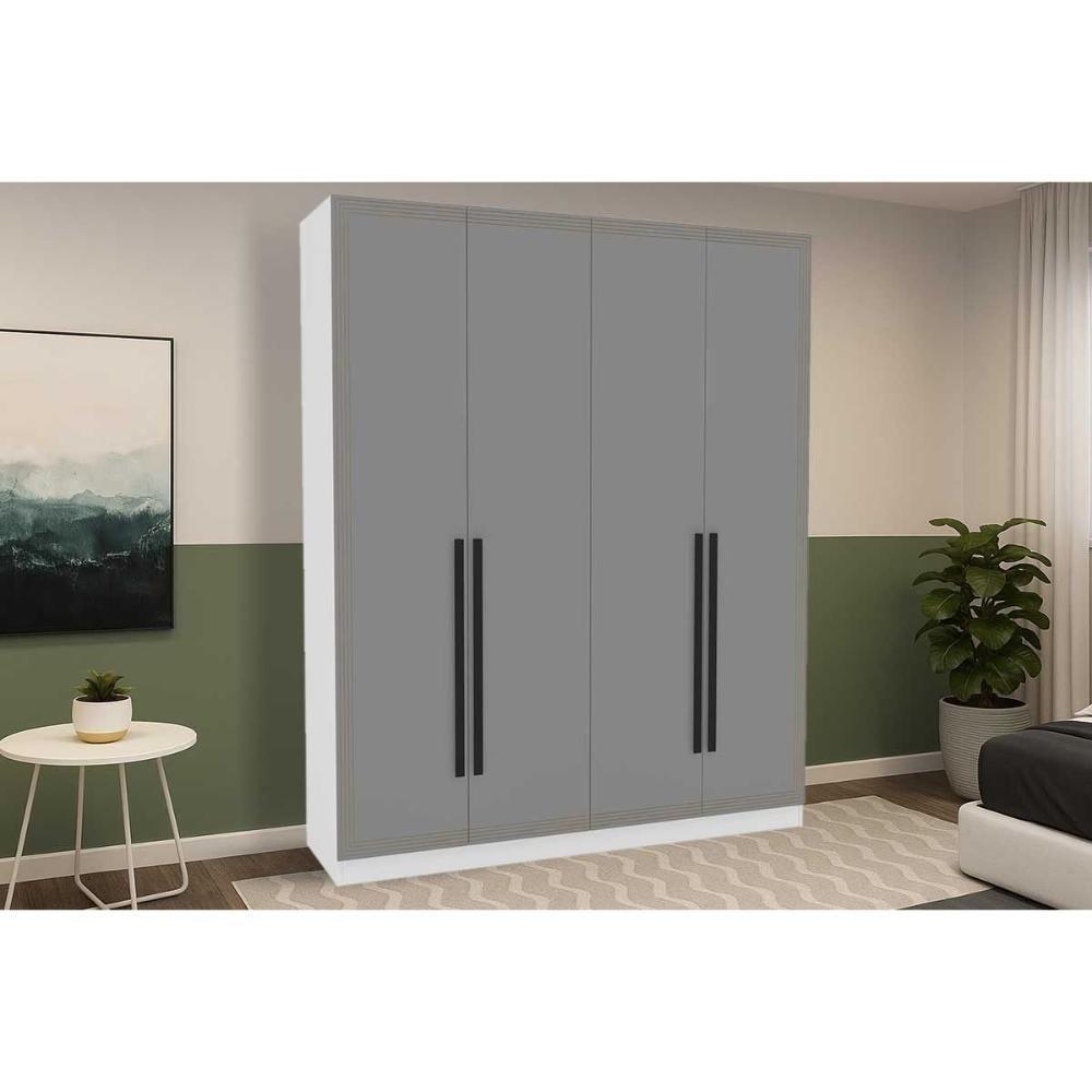 Guarda Roupa Casal 4 Portas E 4 Gavetas Valência Branco/cinza - Politorno - 1