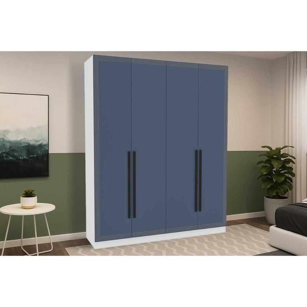 Guarda Roupa Casal 4 Portas E 4 Gavetas Valência Branco/azul - Politorno - 1