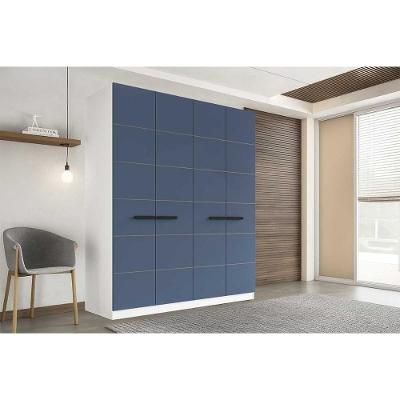 Guarda Roupa Casal Lisboa 4 Portas de Bater 4 Gavetas Branco-azul Politorno