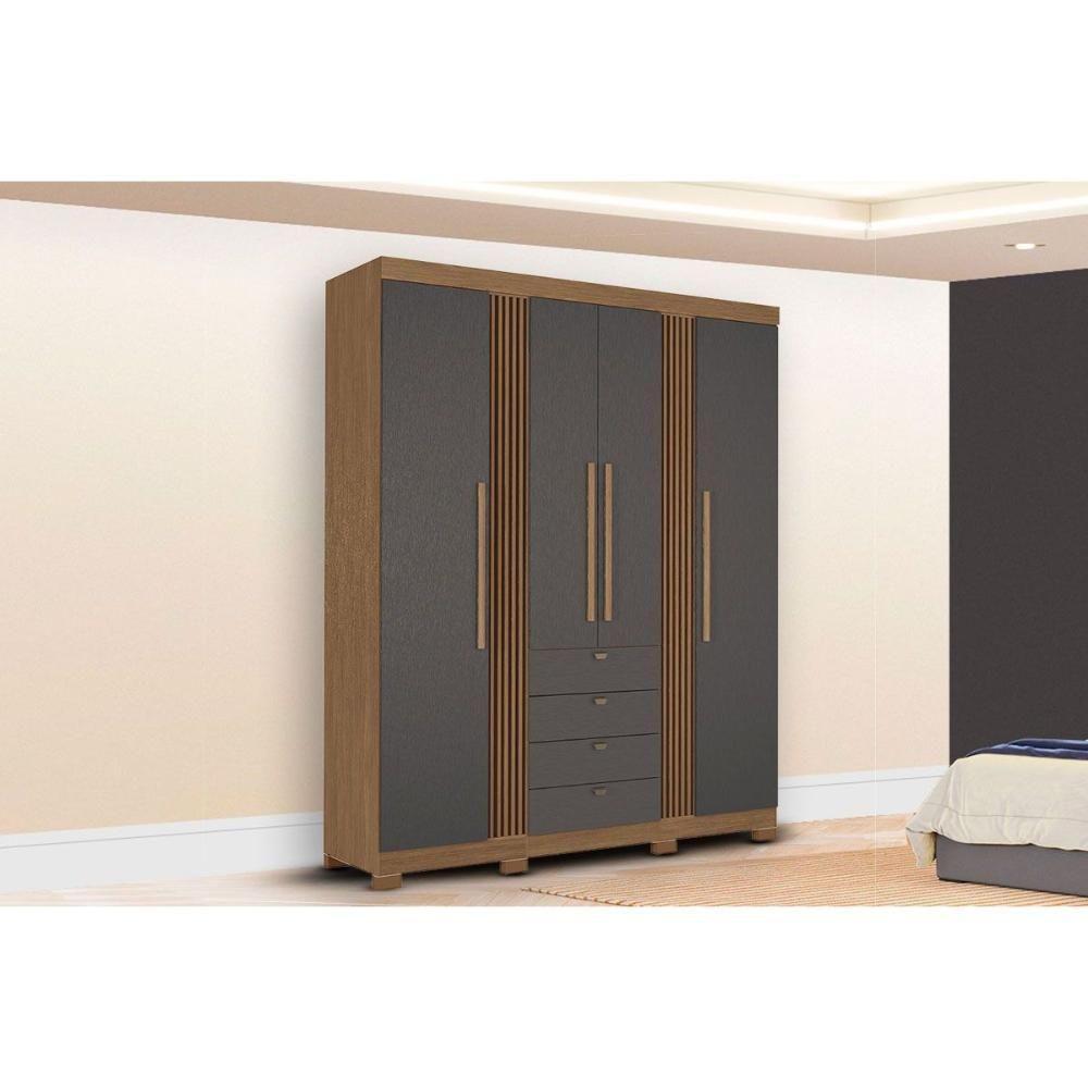 Guarda Roupa Casal 4 Portas E 4 Gavetas C/ Pés Aurora 4.4 Jatobá/grafite - Santos Andirá - 1