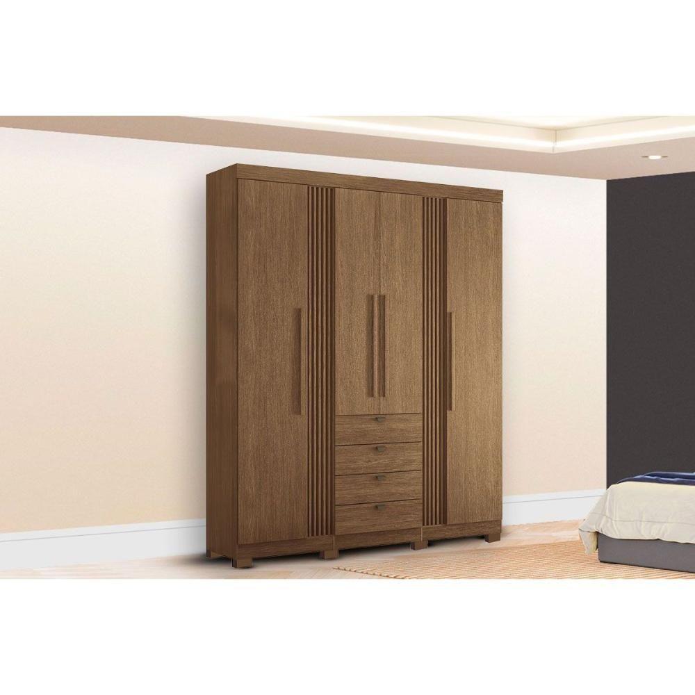 Guarda Roupa Casal 4 Portas E 4 Gavetas C/ Pés Aurora 4.4 Jatobá - Santos Andirá - 1