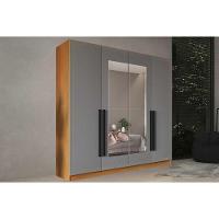 Guarda Roupa Casal 4 Portas (2 C/ Espelho) E 4 Gavetas Valência Freijo/cinza - Politorno - 1