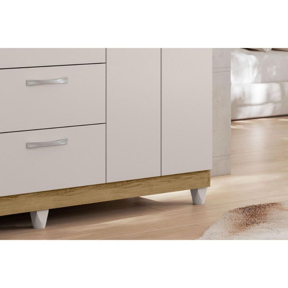Guarda Roupa Casal 4 Portas E 3 Gavetas C/ 1 Espelho Clapton Freijo/off White - Caemmun - 2