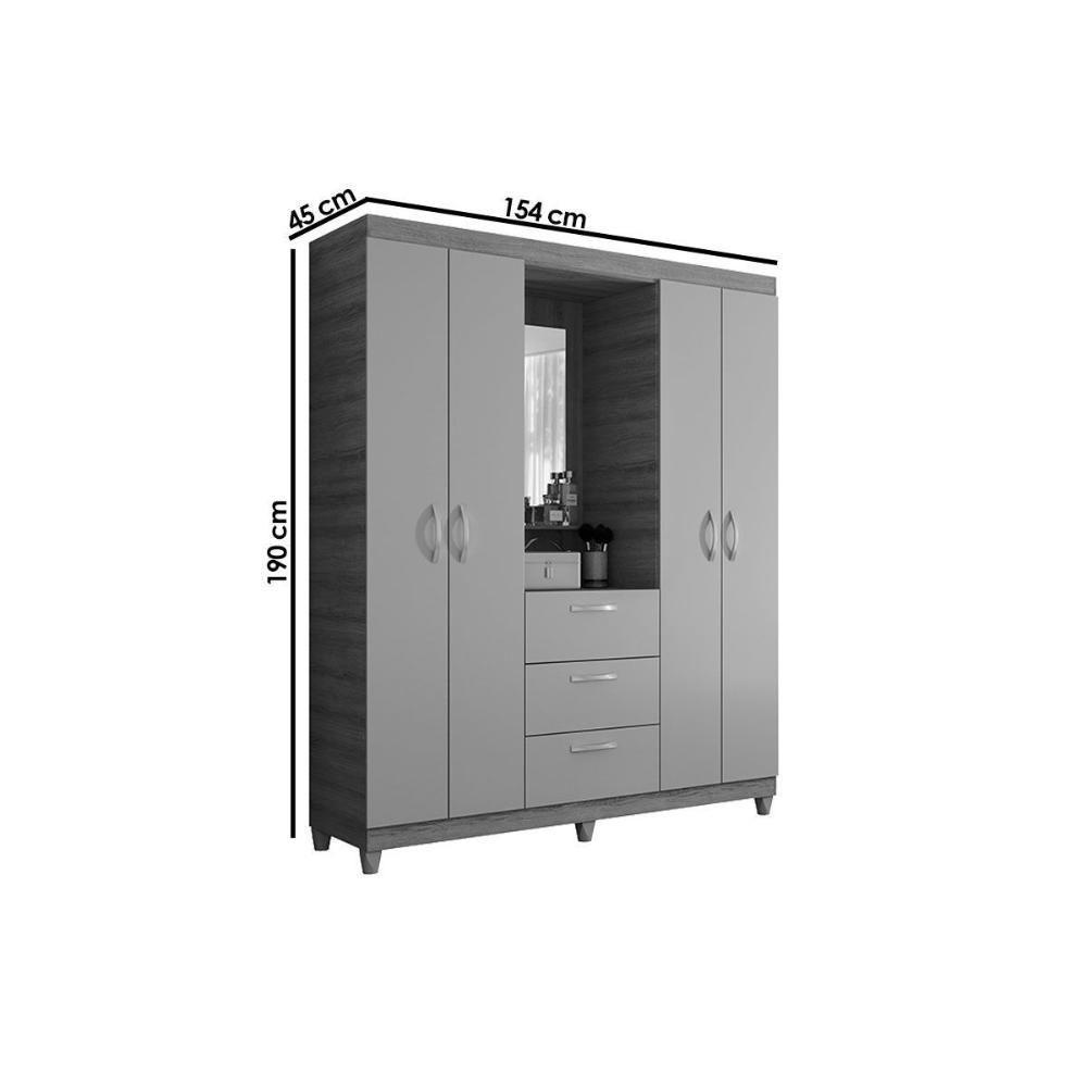 Guarda Roupa Casal 4 Portas E 3 Gavetas C/ 1 Espelho Clapton Freijo/off White - Caemmun - 7