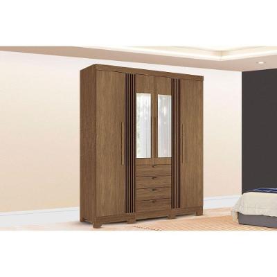 Guarda Roupa Casal 4 Portas (2 C/ Espelho) E 4 Gavetas C/ Pés Aurora 4.4 Jatobá - Santos Andirá
