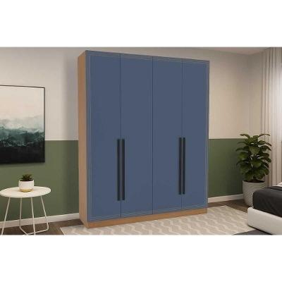 Guarda Roupa Casal Valência 4 Portas de Bater 4 Gavetas Freijo-azul Politorno