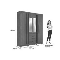 Guarda Roupa Casal 4 Portas (2 C/ Espelho) E 4 Gavetas C/ Pés Aurora 4.4 Jatoba/areia - Santos Andirá