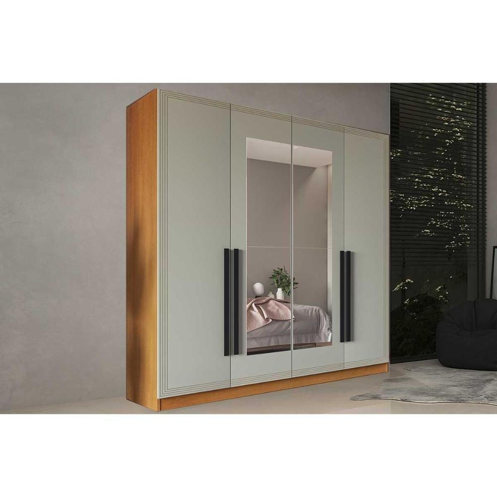 Guarda Roupa Casal 4 Portas (2 C/ Espelho) E 4 Gavetas Valência Freijo/verde - Politorno - 1