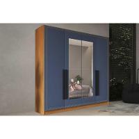 Guarda Roupa Casal 4 Portas (2 C/ Espelho) E 4 Gavetas Valência Freijo/azul - Politorno - 1