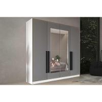 Guarda Roupa Casal 4 Portas (2 C/ Espelho) E 4 Gavetas Valência Branco/cinza - Politorno - 1