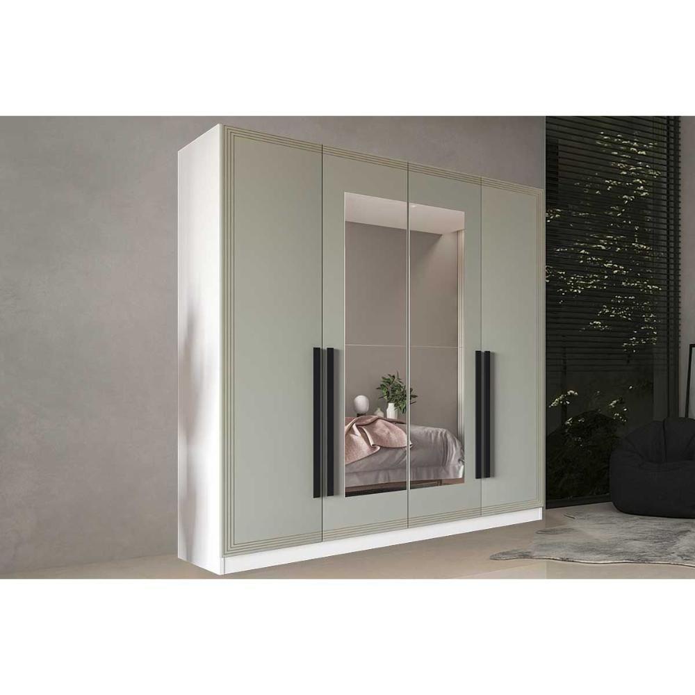 Guarda Roupa Casal 4 Portas (2 C/ Espelho) E 4 Gavetas Valência Branco/verde - Politorno - 1