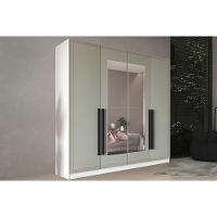 Guarda Roupa Casal 4 Portas (2 C/ Espelho) E 4 Gavetas Valência Branco/verde - Politorno - 1