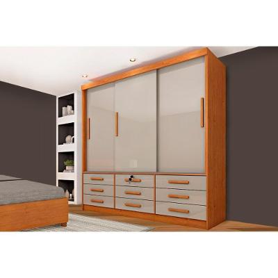 Guarda Roupa Casal 3 Portas De Correr E 9 Gavetas Chicago Cinamomo/off White - Tcil Móveis