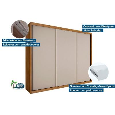 Guarda Roupa Casal Paradizzo-Palazzo Neve 3 Portas de Correr 6 Gavetas Branco MDF