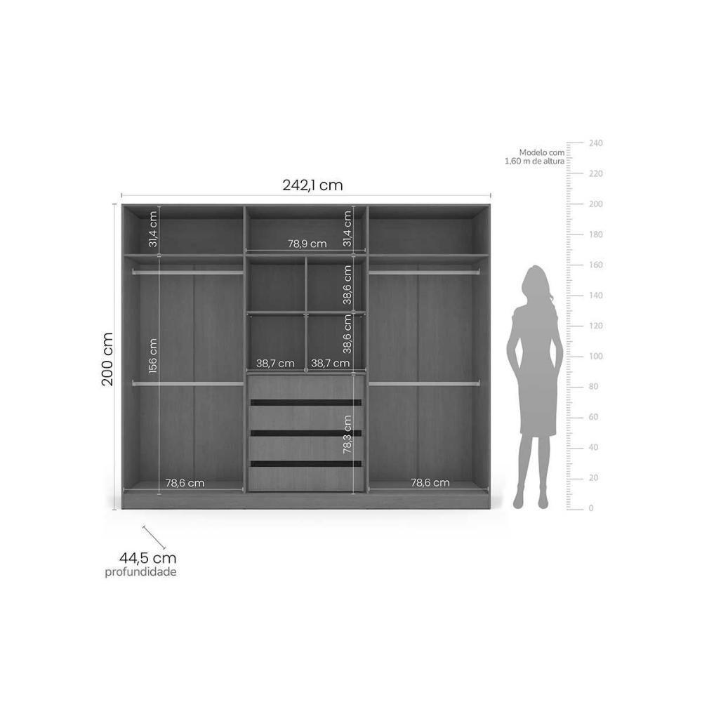 Guarda Roupa Casal 6 Portas (2 C/ Espelho) E 4 Gavetas Valência Branco/creme - Politorno - 3