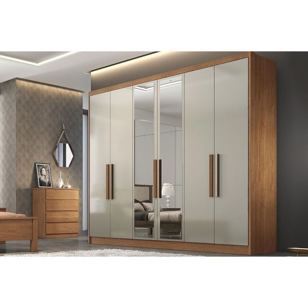 Guarda Roupa Casal 6 Portas (2 C/ Espelho) E 4 Gavetas Rizon/linea Plus Cumaru/fendi 25 - Novo Horizonte - 1