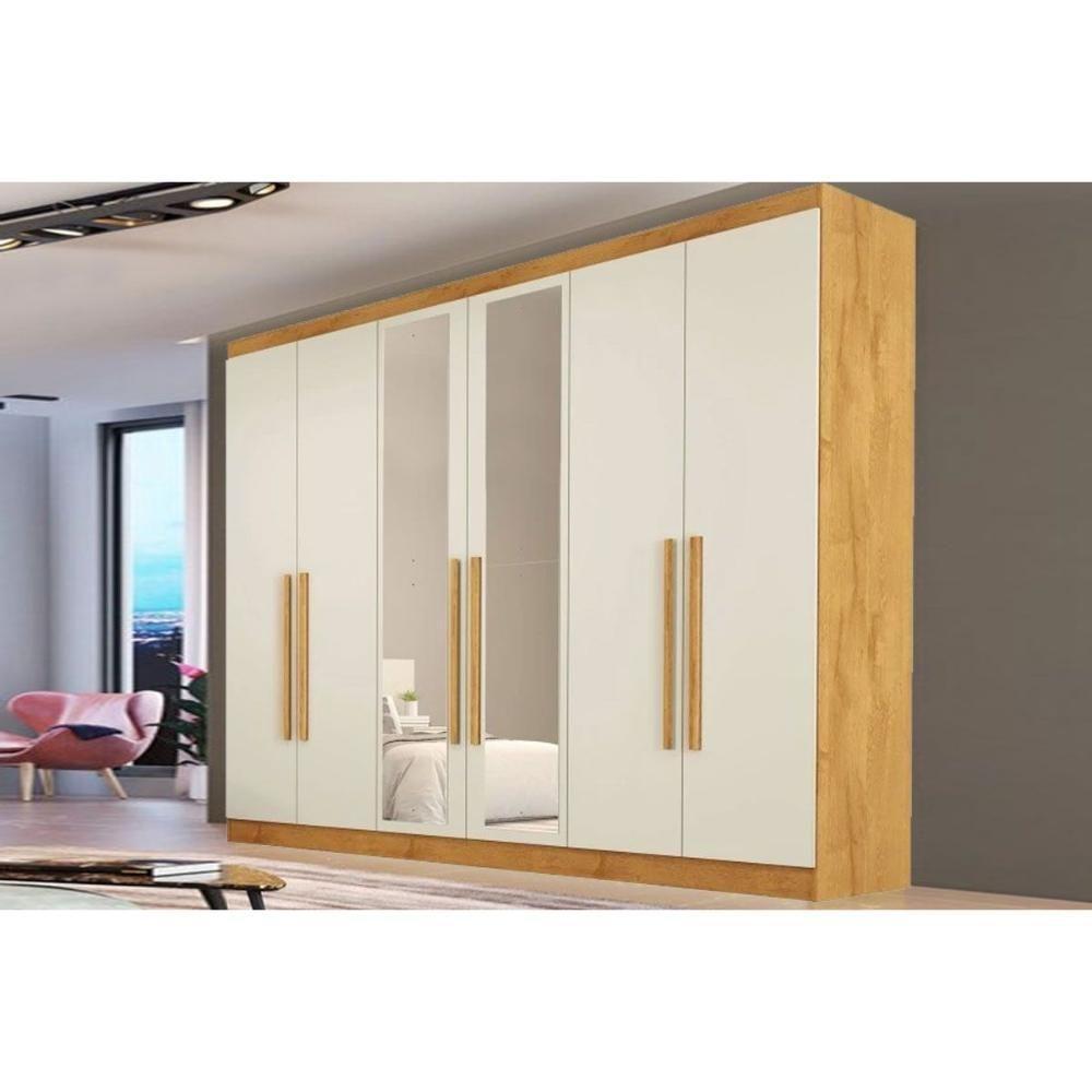 Guarda Roupa Casal 6 Portas (2 C/ Espelho) E 4 Gavetas Oslo Peroba/off White - Europa - 1