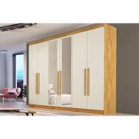 Guarda Roupa Casal 6 Portas (2 C/ Espelho) E 4 Gavetas Oslo Peroba/off White - Europa - 1