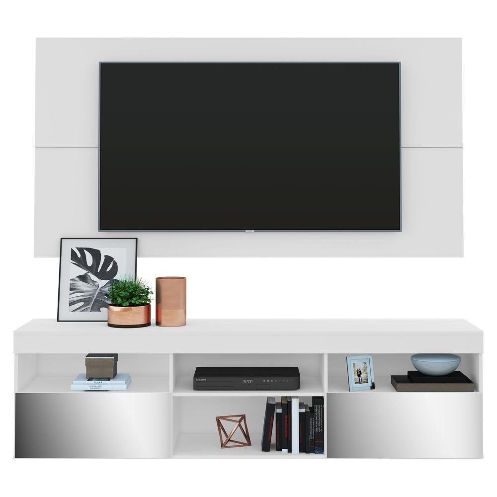 Rack Com Espelho E Painel Com Suporte Para Tv Até 65´´ Flórida Fg3139 Branco - 1