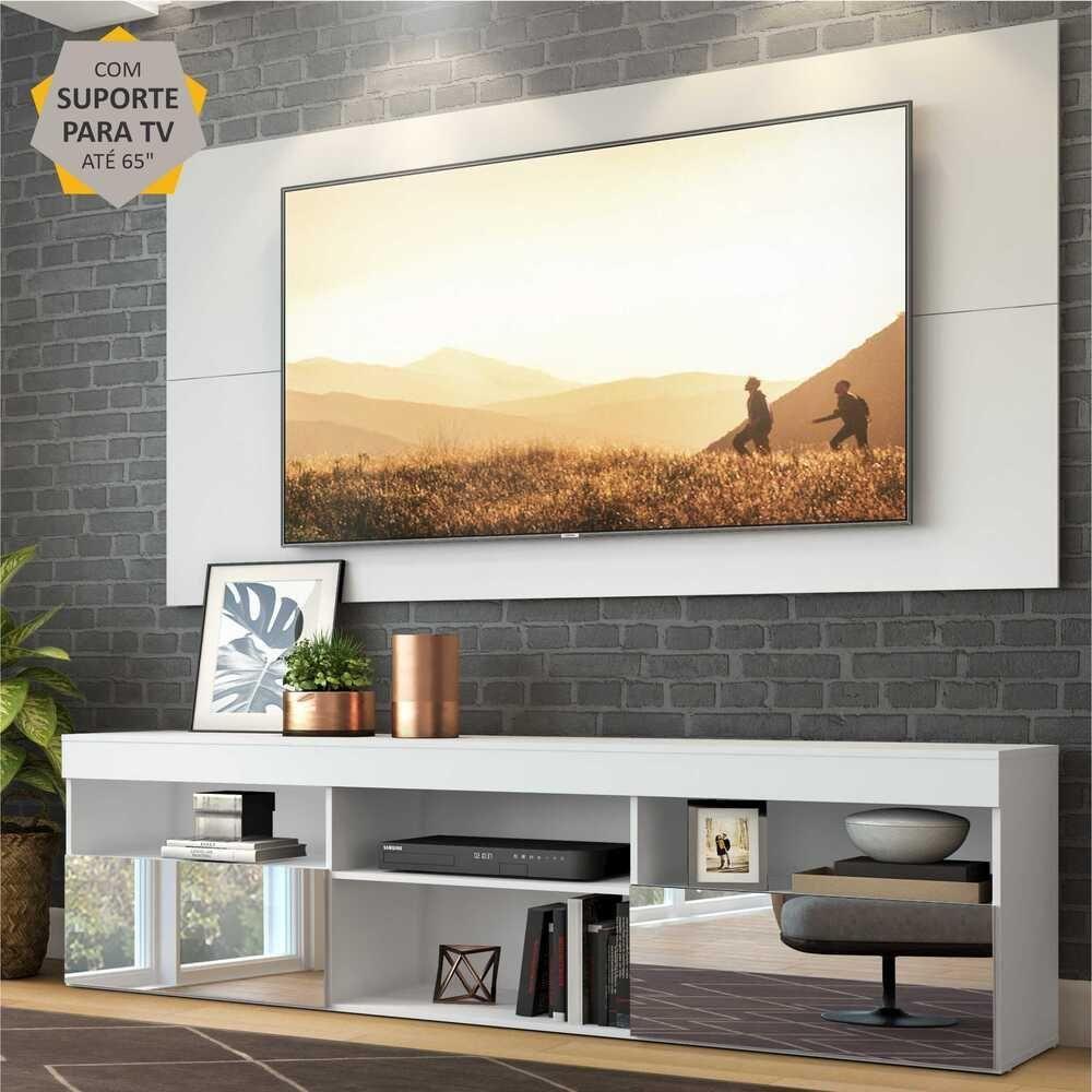 Rack Com Espelho E Painel Com Suporte Para Tv Até 65´´ Flórida Fg3139 Branco - 9