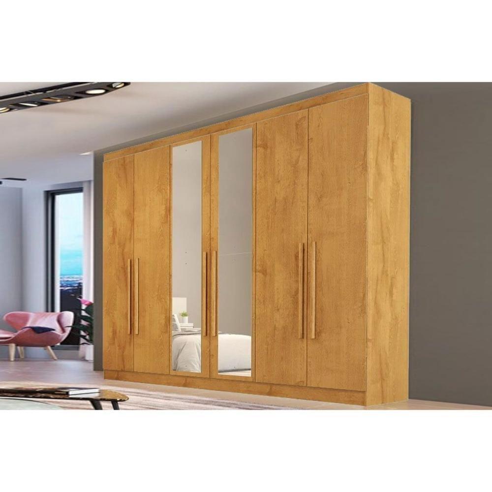 Guarda Roupa Casal 6 Portas (2 C/ Espelho) E 4 Gavetas Oslo Peroba - Europa - 1