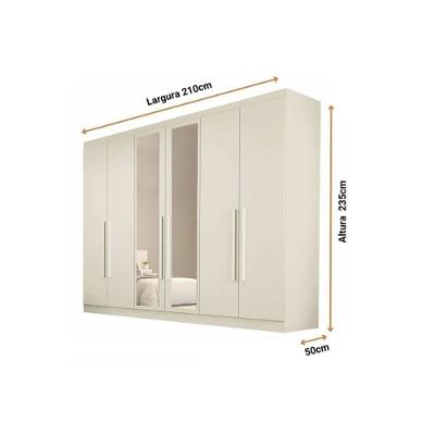 Guarda Roupa Casal Oslo Peroba 6 Portas de Bater 4 Gavetas MDF com Espelho