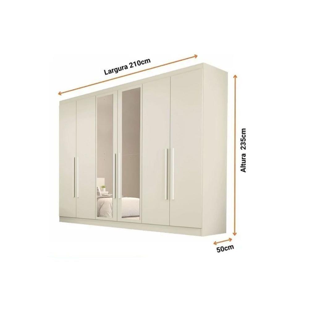 Guarda Roupa Casal 6 Portas (2 C/ Espelho) E 4 Gavetas Oslo Off White - Europa - 4